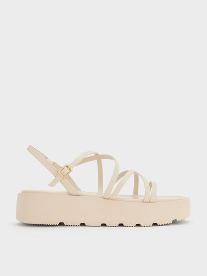 CHARLES & KEITH Hot Sale / Strappy Ridged-Sole Flatform Sandals - Chalk