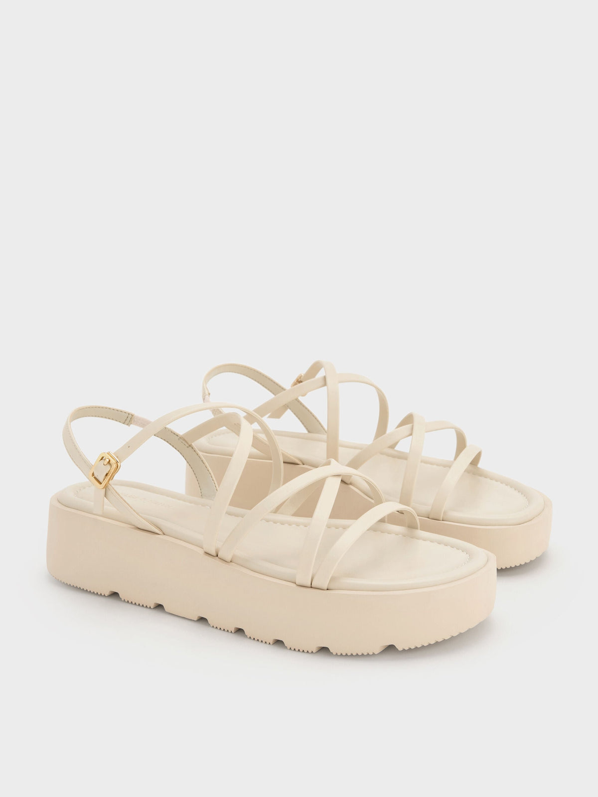 CHARLES & KEITH Hot Sale / Strappy Ridged-Sole Flatform Sandals - Chalk
