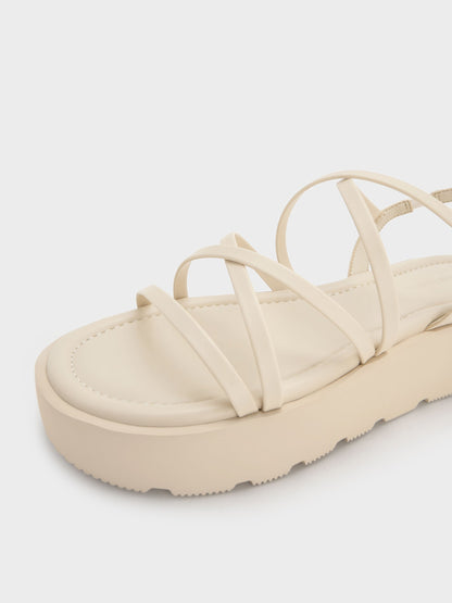 CHARLES & KEITH Hot Sale / Strappy Ridged-Sole Flatform Sandals - Chalk