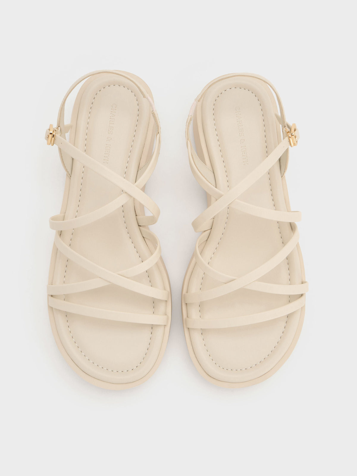 CHARLES & KEITH Hot Sale / Strappy Ridged-Sole Flatform Sandals - Chalk