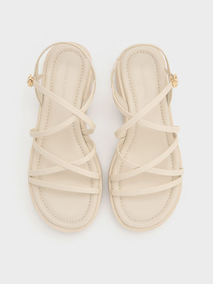 CHARLES & KEITH Hot Sale / Strappy Ridged-Sole Flatform Sandals - Chalk