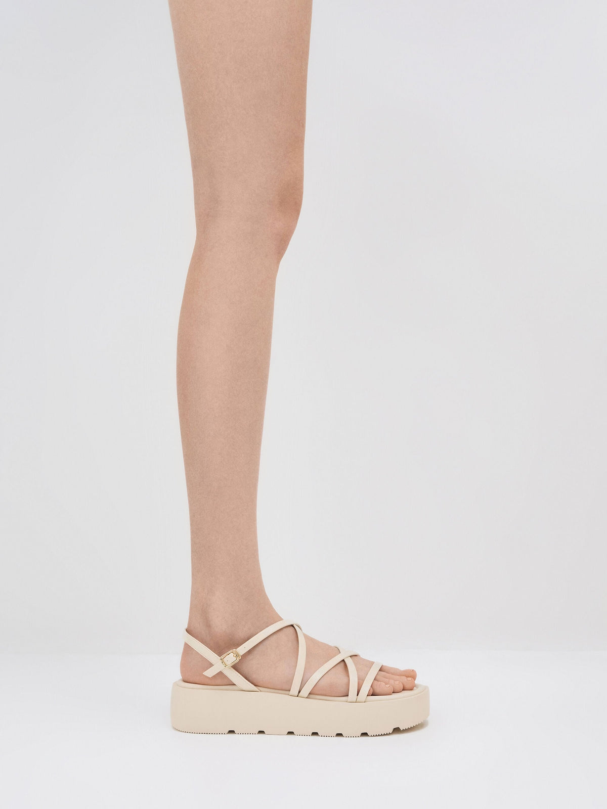 CHARLES & KEITH Hot Sale / Strappy Ridged-Sole Flatform Sandals - Chalk