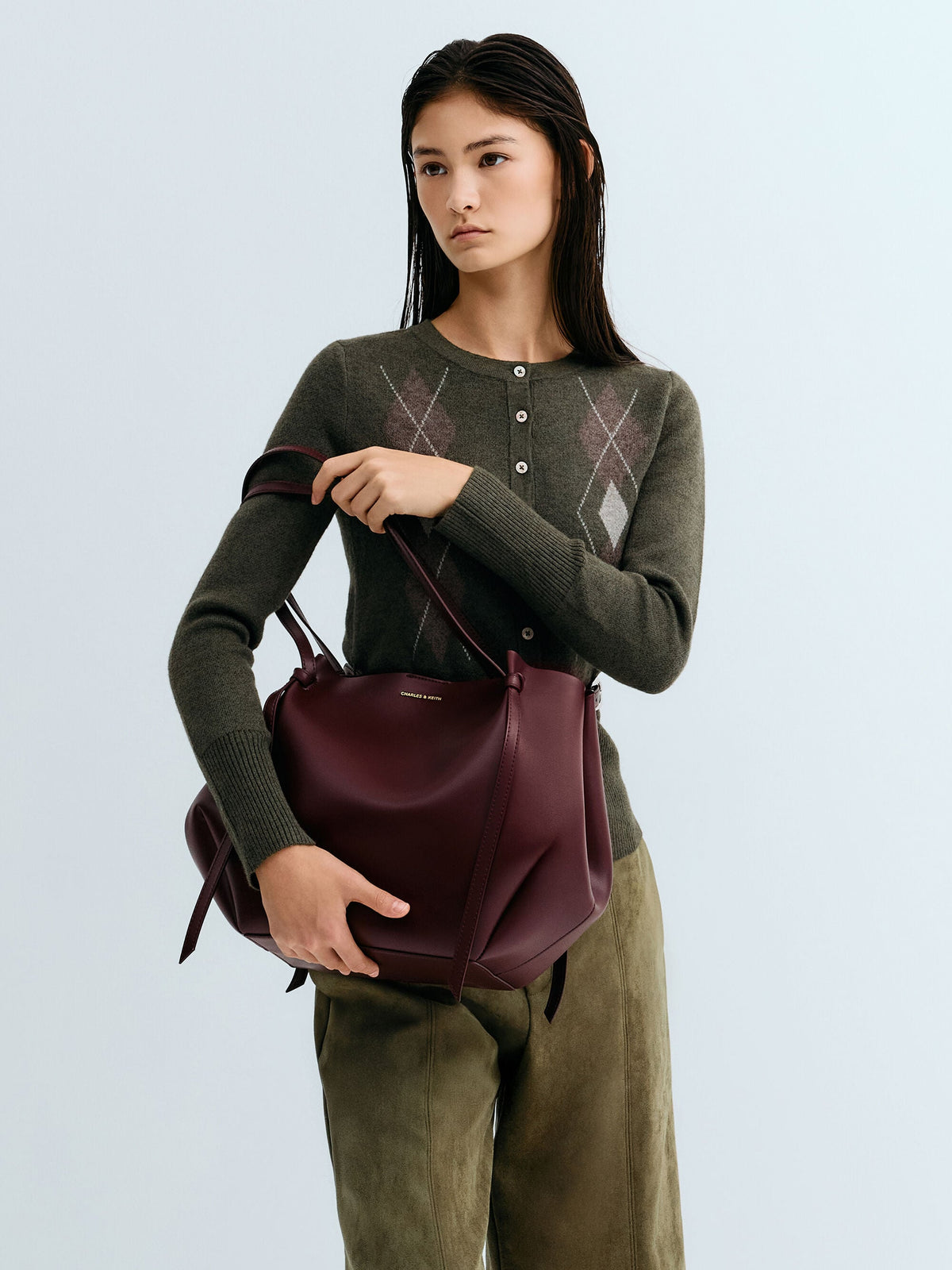 CHARLES & KEITH Discount / XL Calla Tote Bag - Wineberry Red