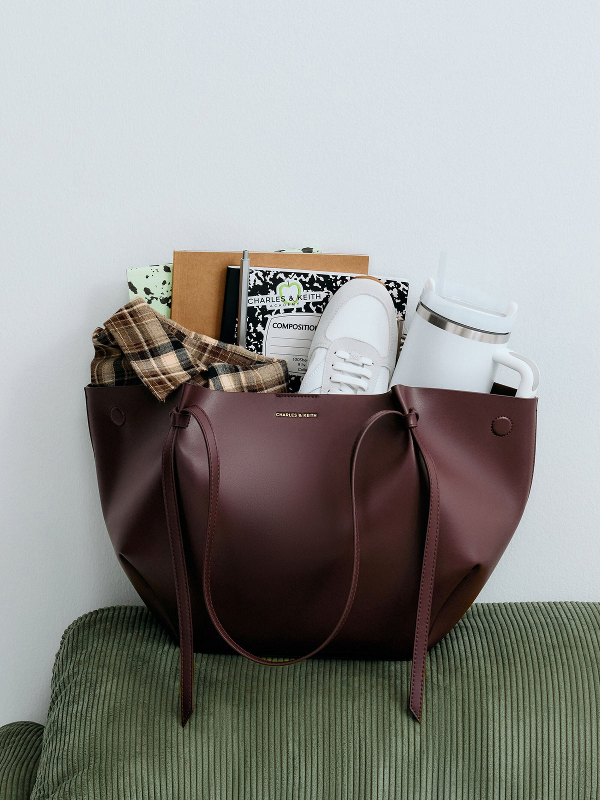 CHARLES & KEITH Discount / XL Calla Tote Bag - Wineberry Red