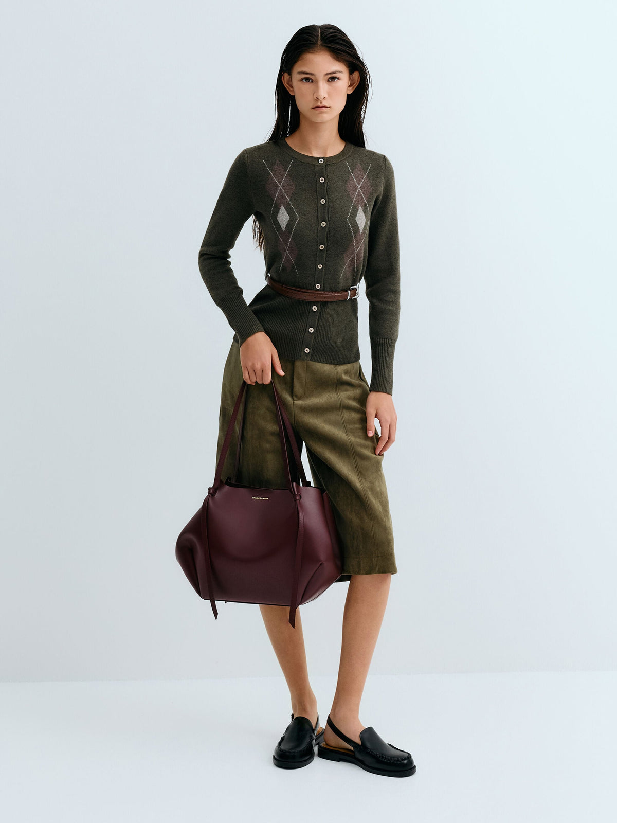 CHARLES & KEITH Discount / XL Calla Tote Bag - Wineberry Red