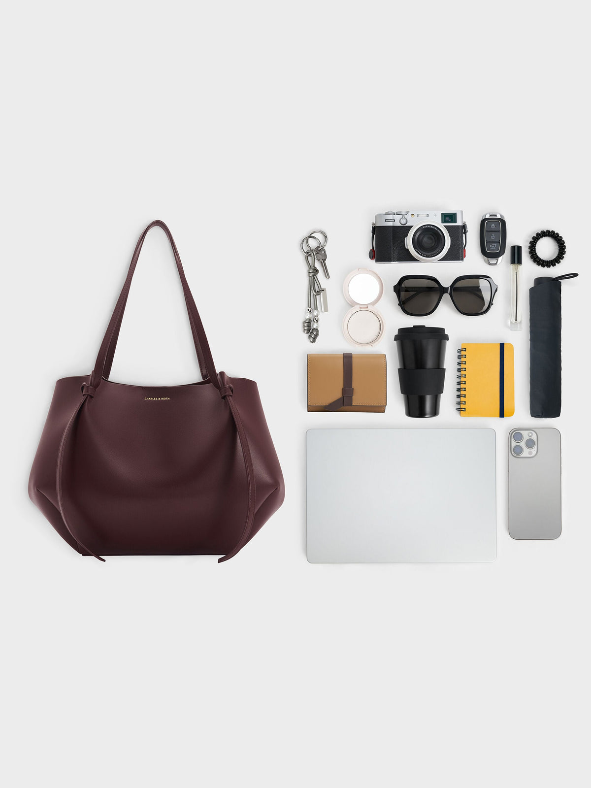 CHARLES & KEITH Discount / XL Calla Tote Bag - Wineberry Red