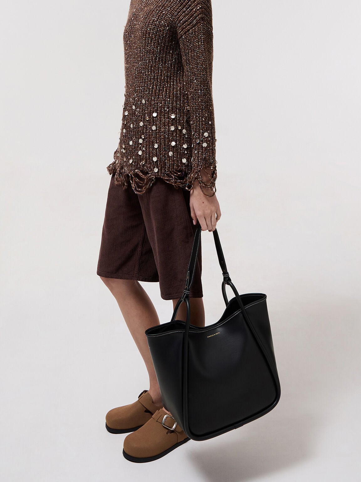 CHARLES & KEITH Quality / Lyla Tubular Slouchy Tote Bag - Black
