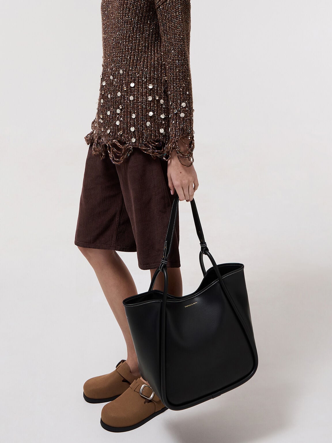 CHARLES & KEITH Quality / Lyla Tubular Slouchy Tote Bag - Black