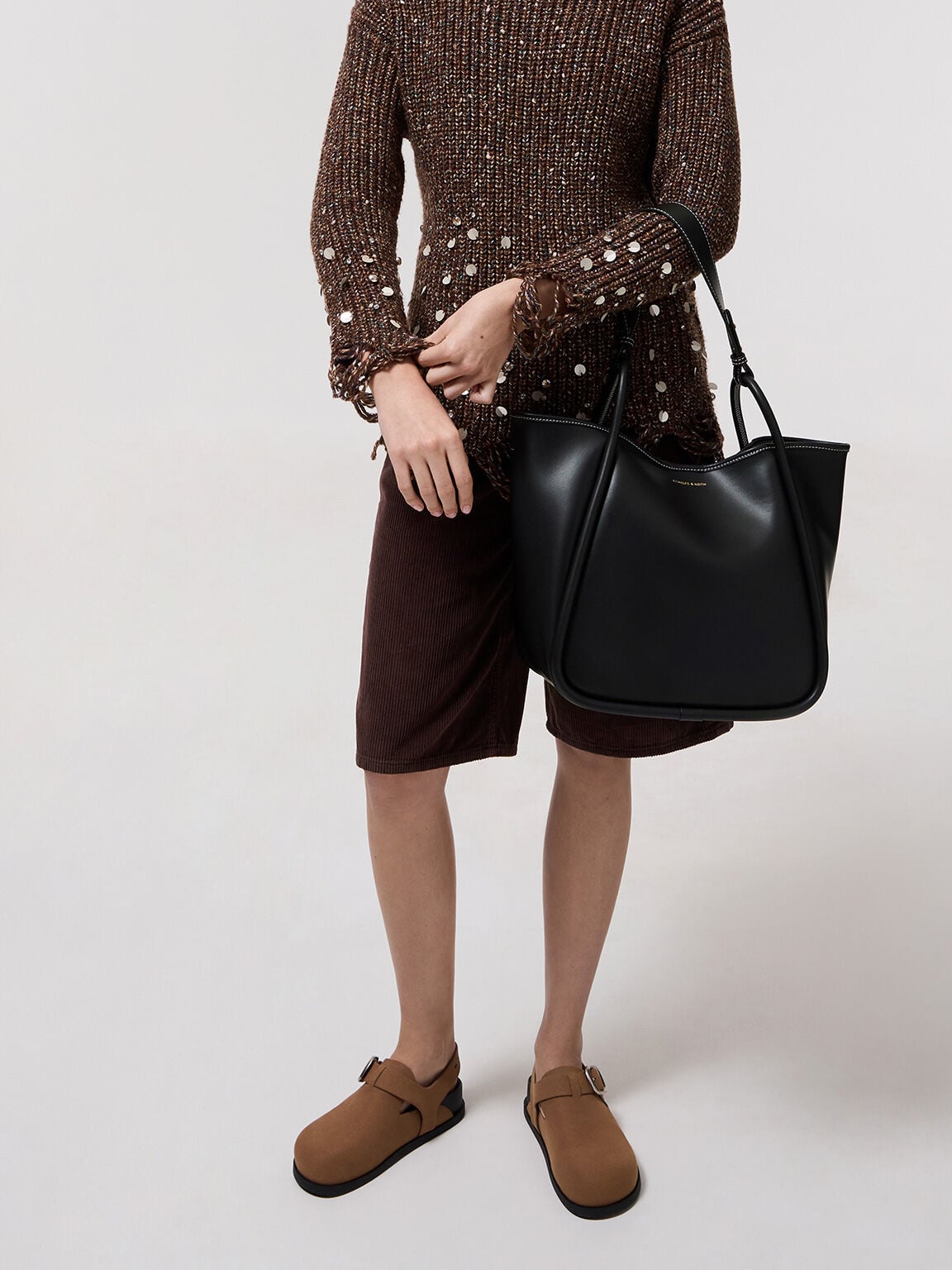 CHARLES & KEITH Quality / Lyla Tubular Slouchy Tote Bag - Black