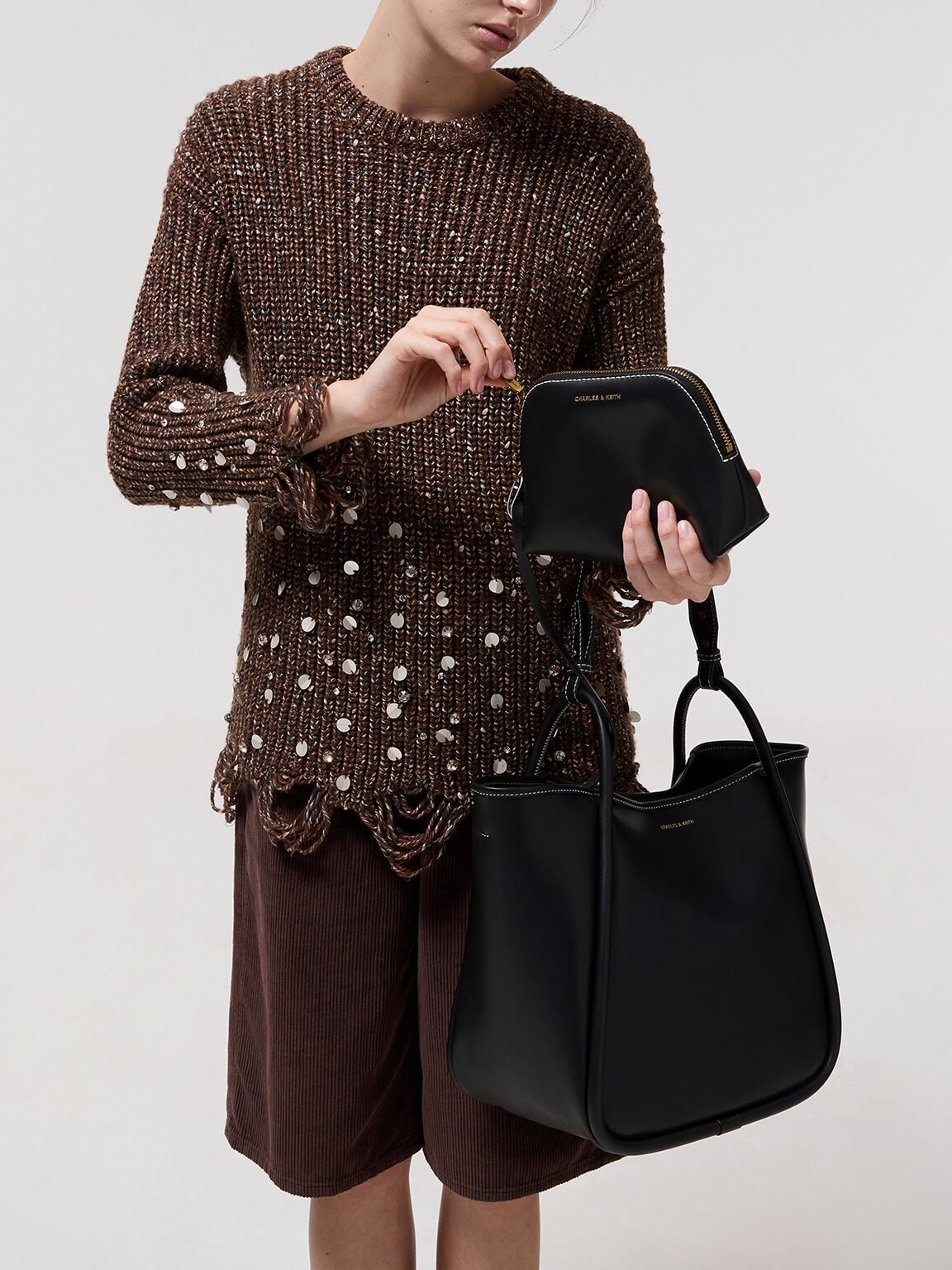 CHARLES & KEITH Quality / Lyla Tubular Slouchy Tote Bag - Black
