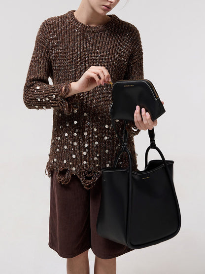 CHARLES & KEITH Quality / Lyla Tubular Slouchy Tote Bag - Black