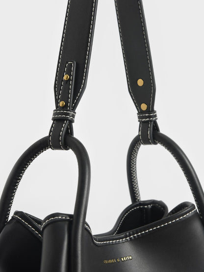 CHARLES & KEITH Quality / Lyla Tubular Slouchy Tote Bag - Black