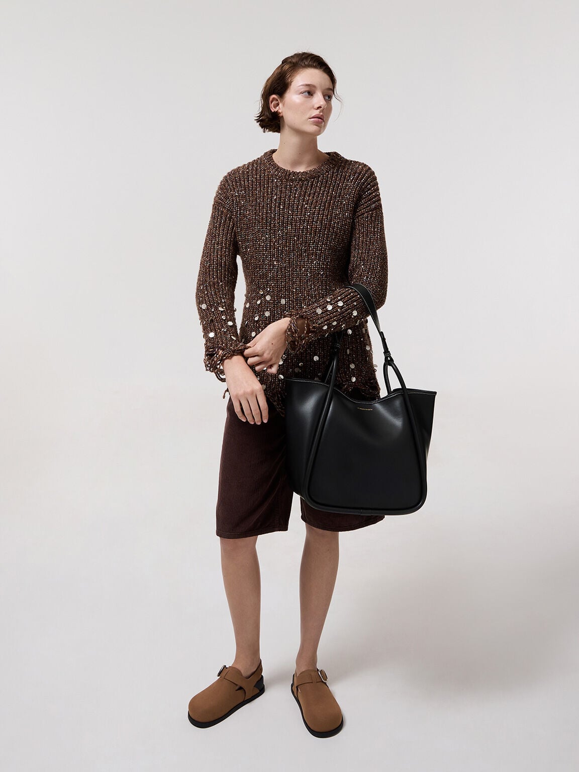 CHARLES & KEITH Quality / Lyla Tubular Slouchy Tote Bag - Black