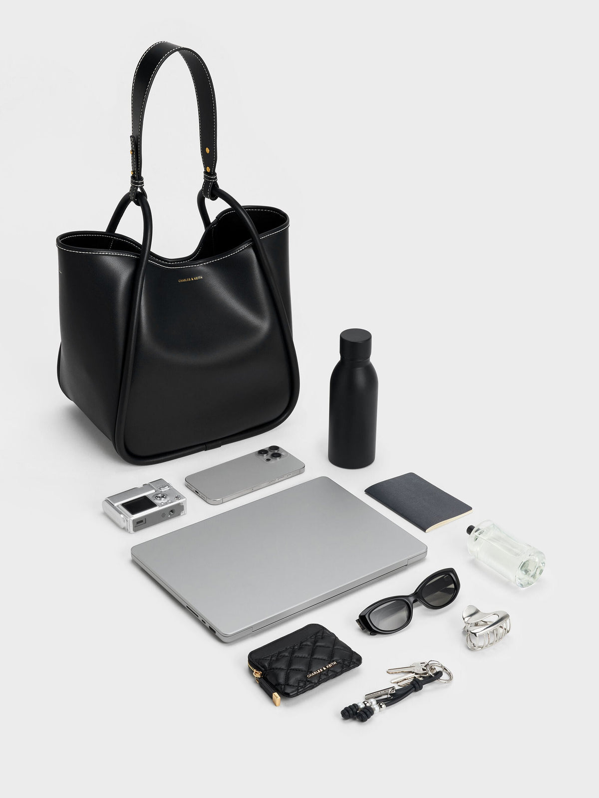 CHARLES & KEITH Quality / Lyla Tubular Slouchy Tote Bag - Black