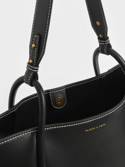 CHARLES & KEITH Quality / Lyla Tubular Slouchy Tote Bag - Black