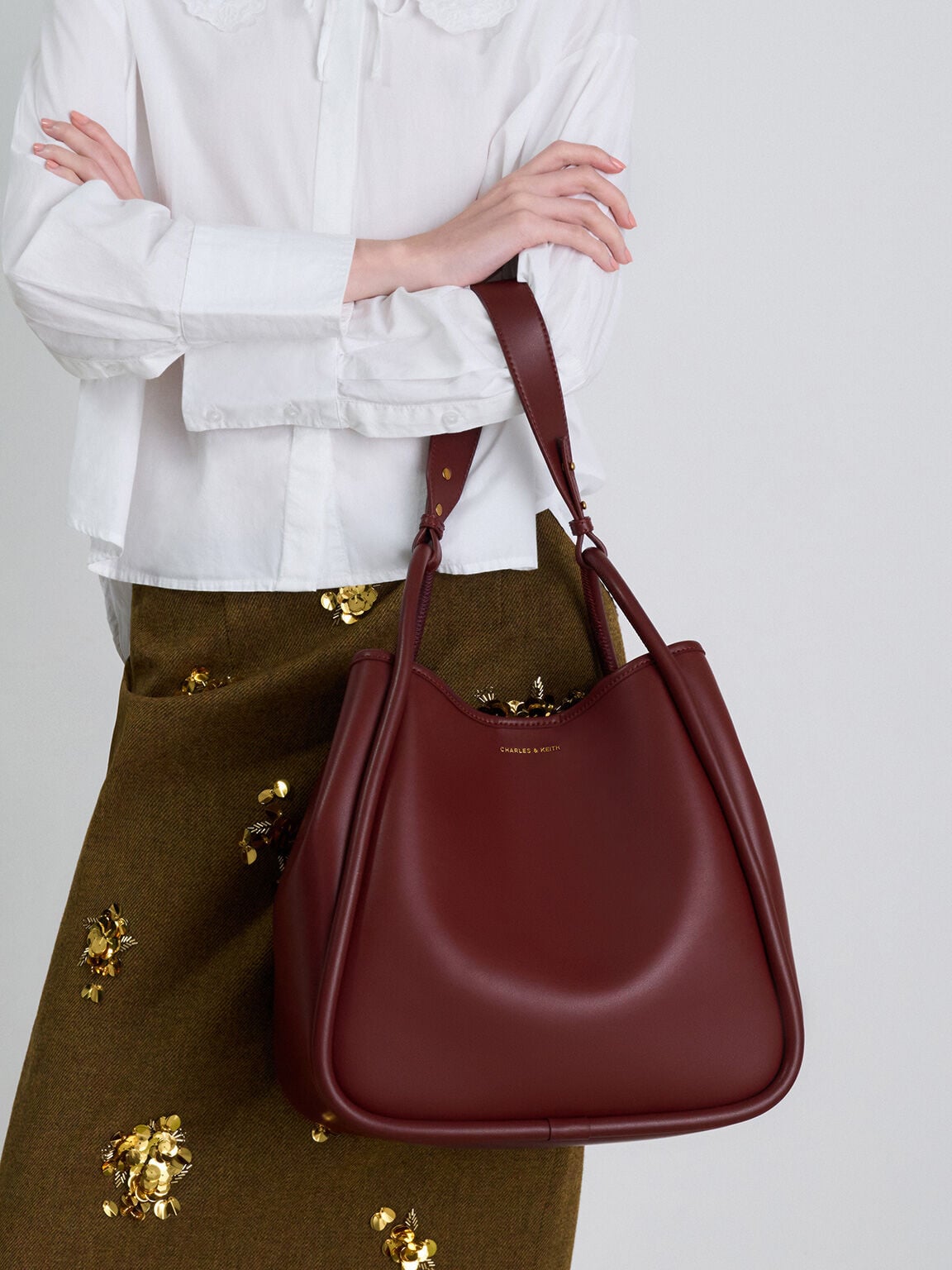 CHARLES & KEITH Value / Lyla Tubular Slouchy Tote Bag - Mulberry Plum