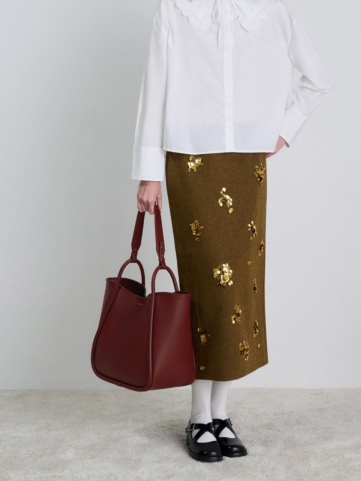 CHARLES & KEITH Value / Lyla Tubular Slouchy Tote Bag - Mulberry Plum