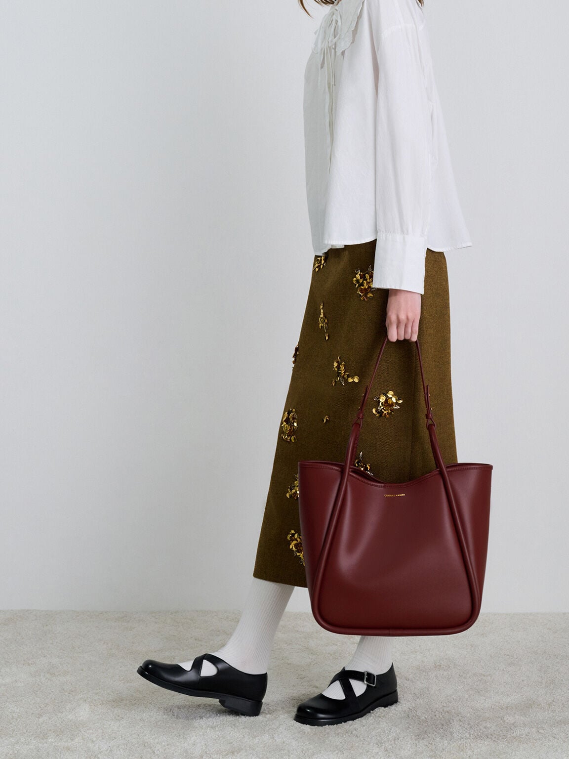 CHARLES & KEITH Value / Lyla Tubular Slouchy Tote Bag - Mulberry Plum