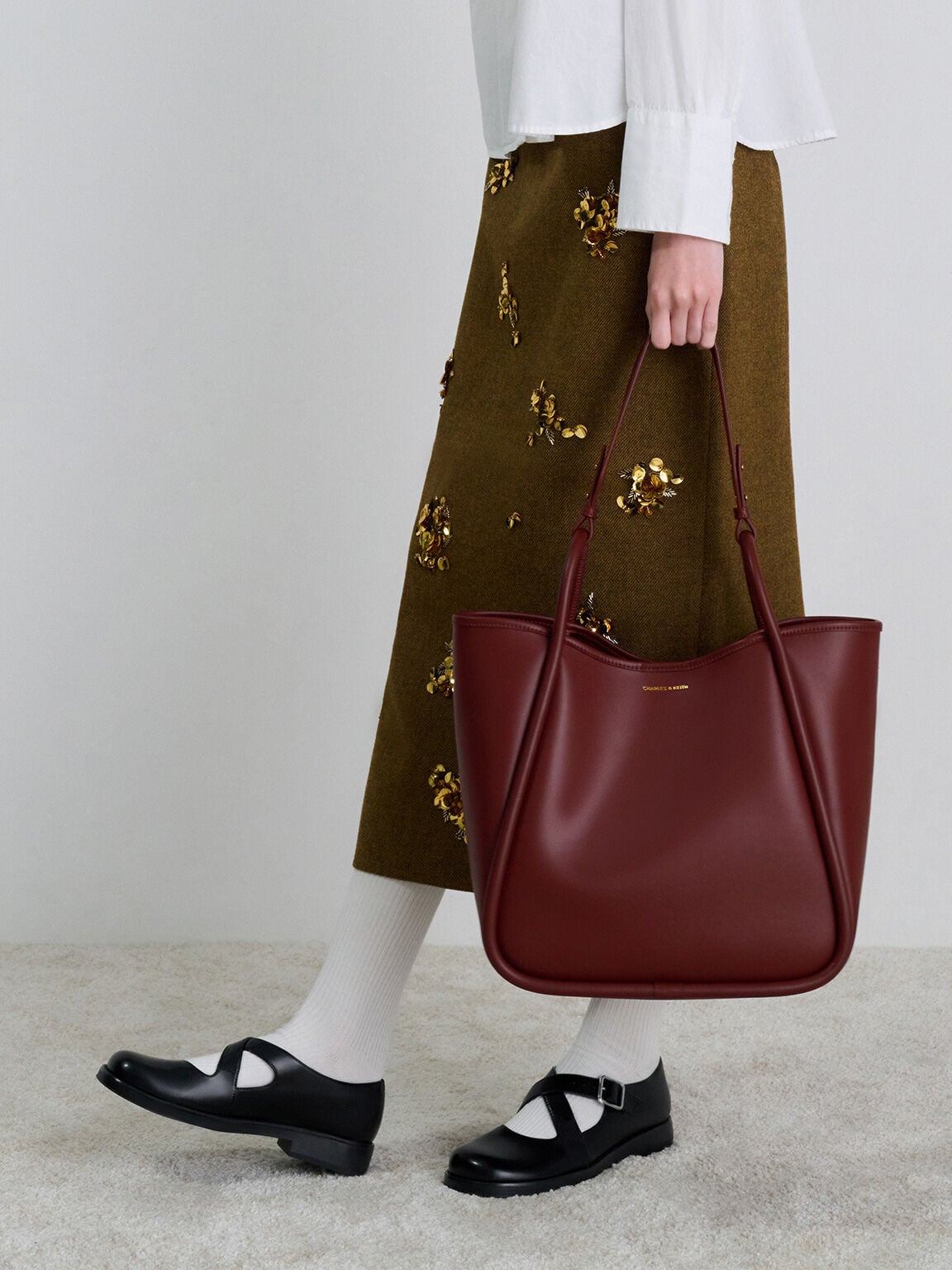 CHARLES & KEITH Value / Lyla Tubular Slouchy Tote Bag - Mulberry Plum