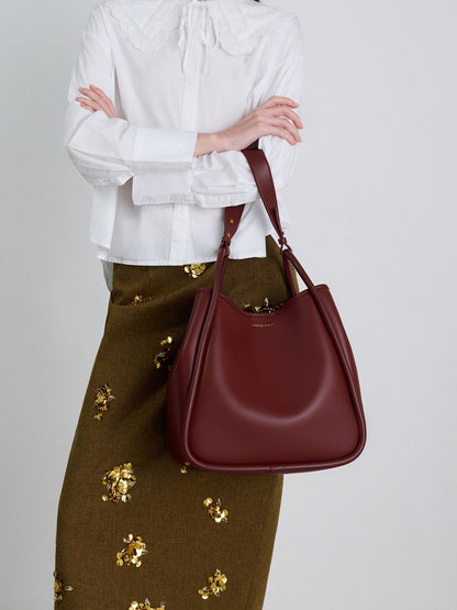 CHARLES & KEITH Value / Lyla Tubular Slouchy Tote Bag - Mulberry Plum