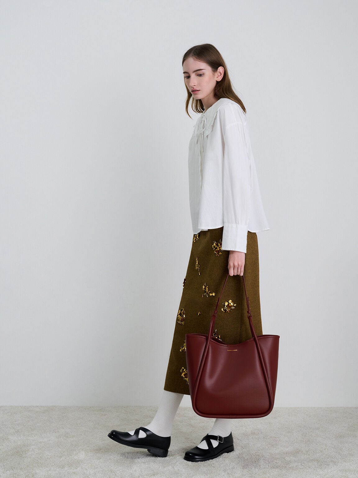 CHARLES & KEITH Value / Lyla Tubular Slouchy Tote Bag - Mulberry Plum