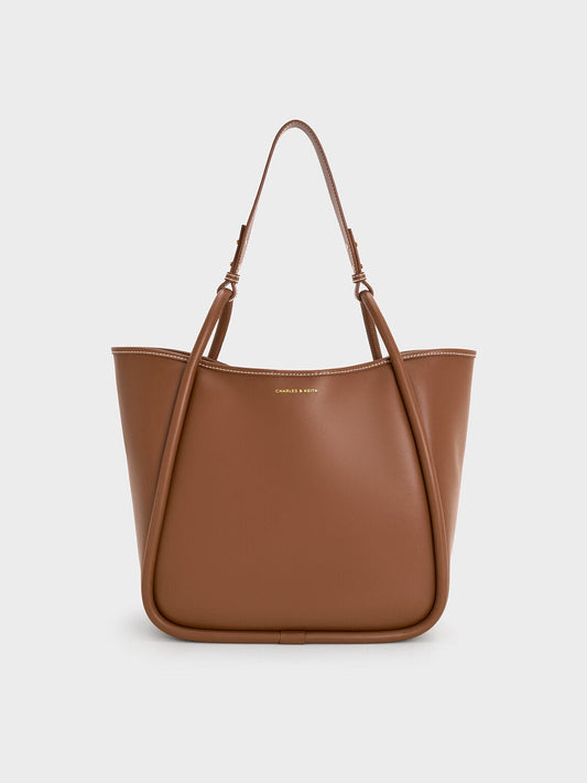 CHARLES & KEITH Classic / Lyla Tubular Slouchy Tote Bag - Chocolate