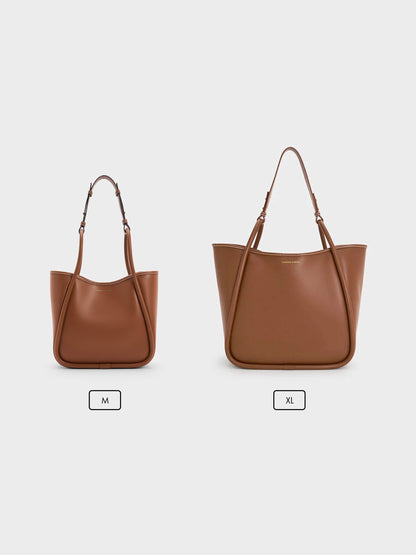 CHARLES & KEITH Classic / Lyla Tubular Slouchy Tote Bag - Chocolate
