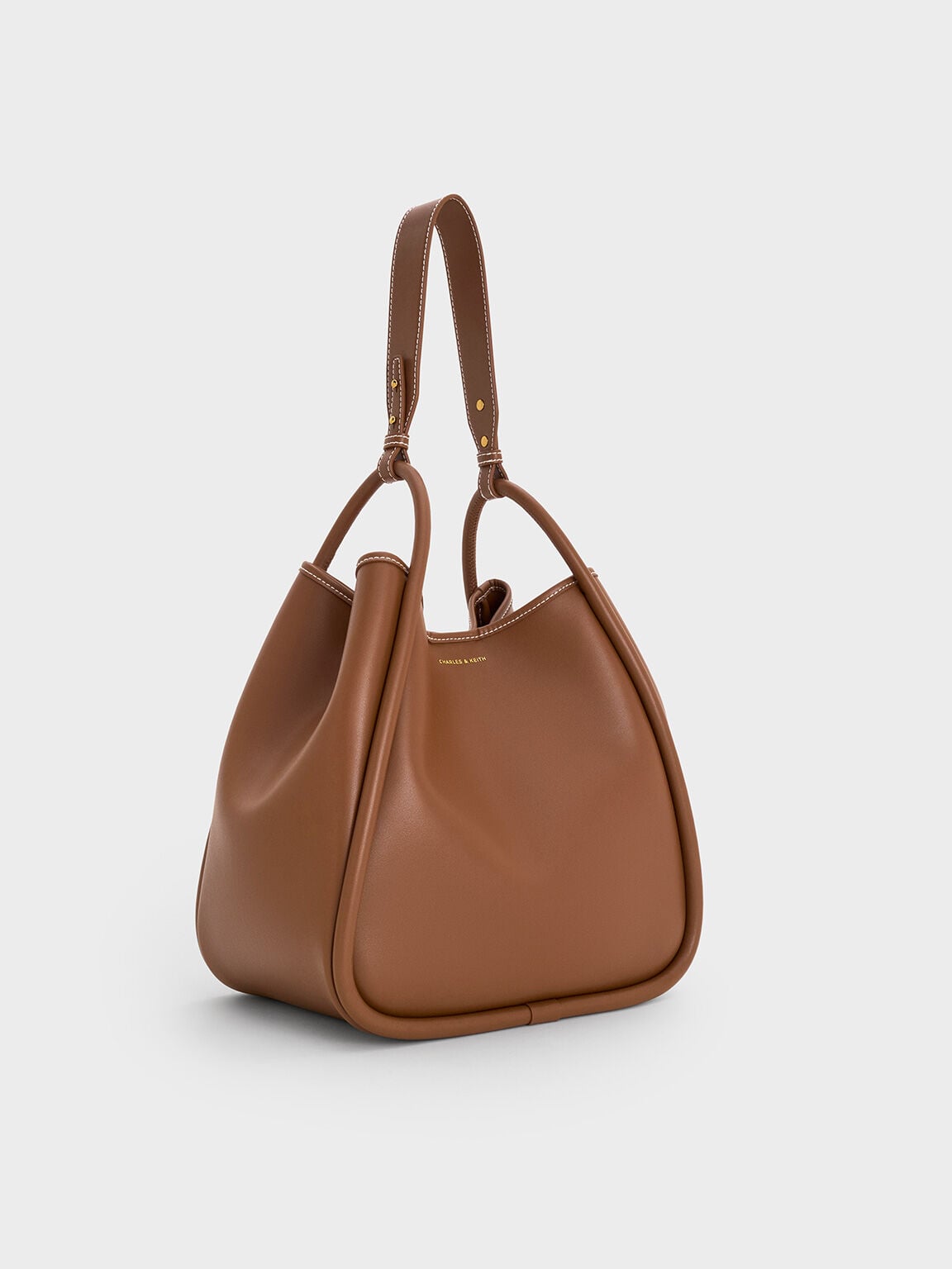 CHARLES & KEITH Classic / Lyla Tubular Slouchy Tote Bag - Chocolate