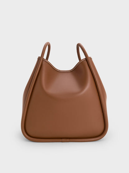 CHARLES & KEITH Classic / Lyla Tubular Slouchy Tote Bag - Chocolate