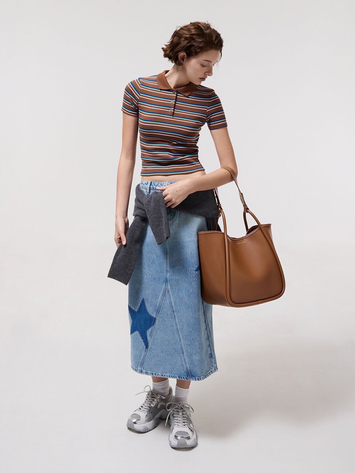 CHARLES & KEITH Classic / Lyla Tubular Slouchy Tote Bag - Chocolate