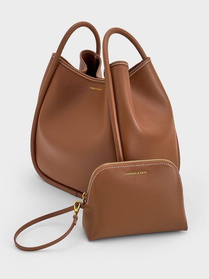 CHARLES & KEITH Classic / Lyla Tubular Slouchy Tote Bag - Chocolate