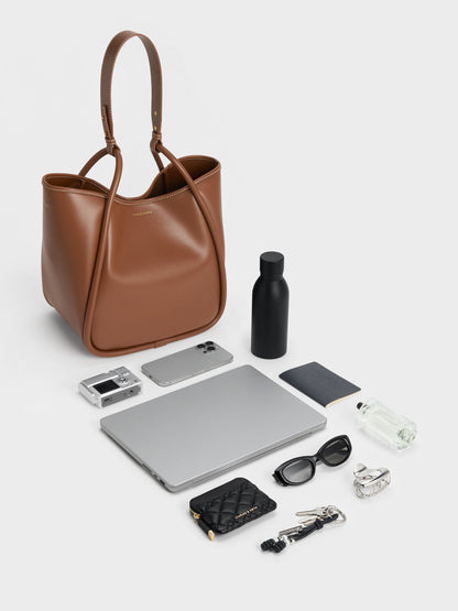CHARLES & KEITH Classic / Lyla Tubular Slouchy Tote Bag - Chocolate
