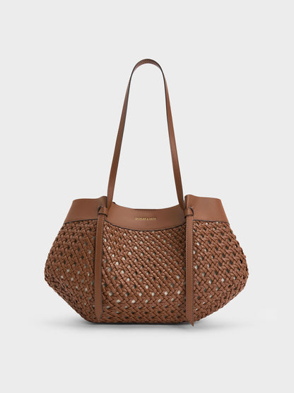 CHARLES & KEITH Smart Buy / Calla Woven Tote Bag - Chocolate