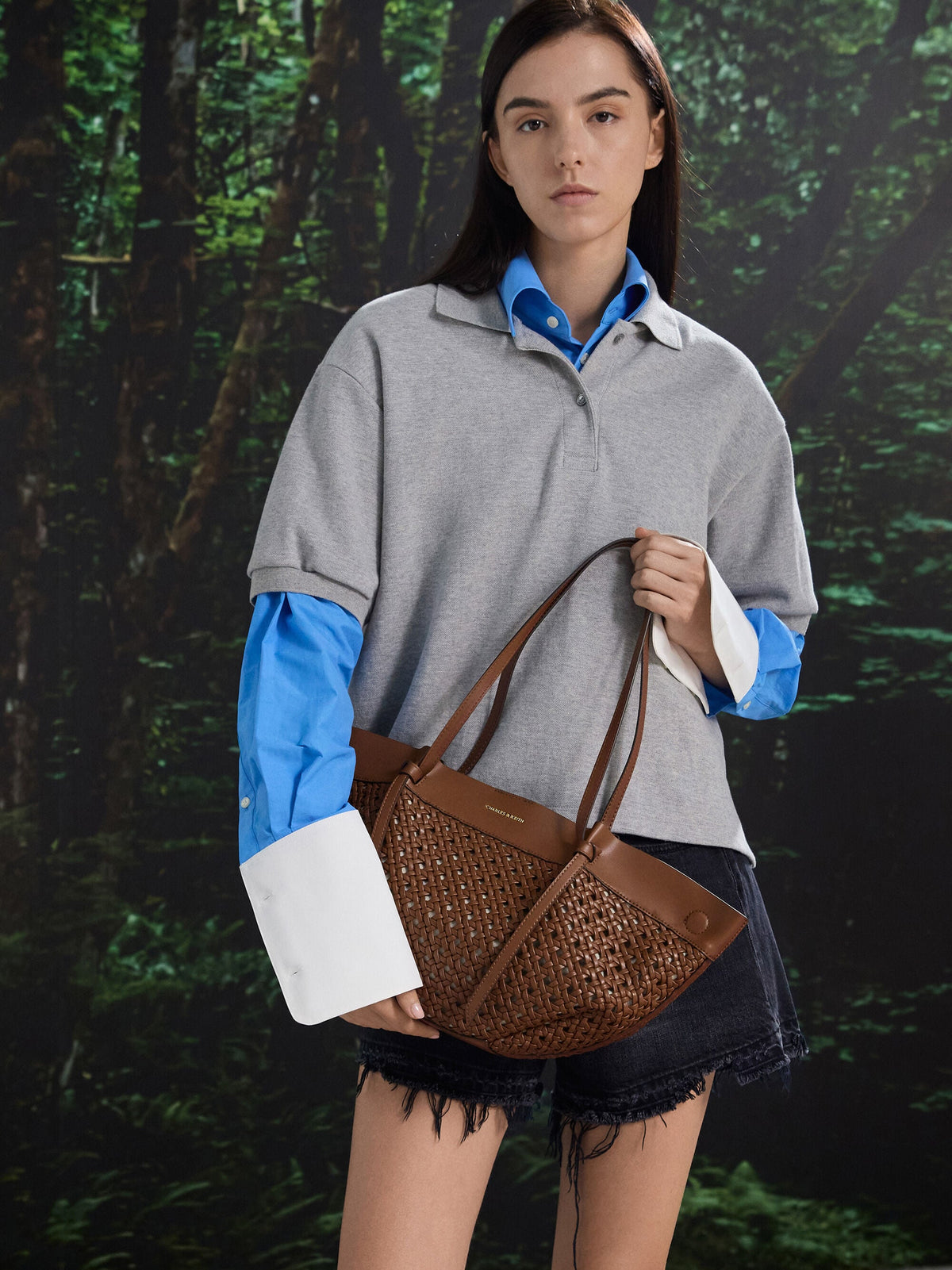 CHARLES & KEITH Smart Buy / Calla Woven Tote Bag - Chocolate