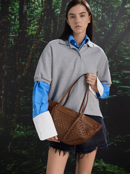 CHARLES & KEITH Smart Buy / Calla Woven Tote Bag - Chocolate
