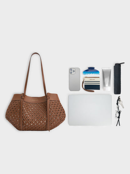 CHARLES & KEITH Smart Buy / Calla Woven Tote Bag - Chocolate