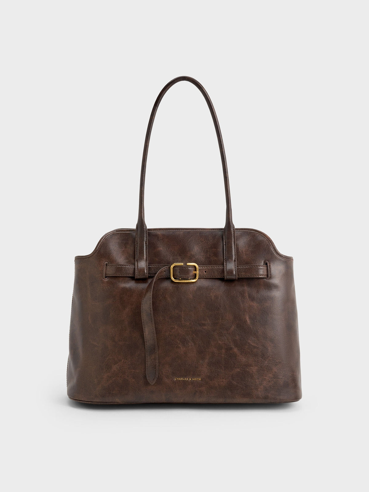 CHARLES & KEITH Great Value / Victoria Belted Tote Bag - Distressed Coffee