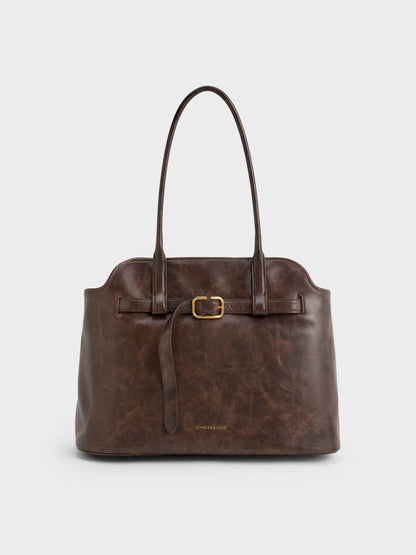 CHARLES & KEITH Great Value / Victoria Belted Tote Bag - Distressed Coffee