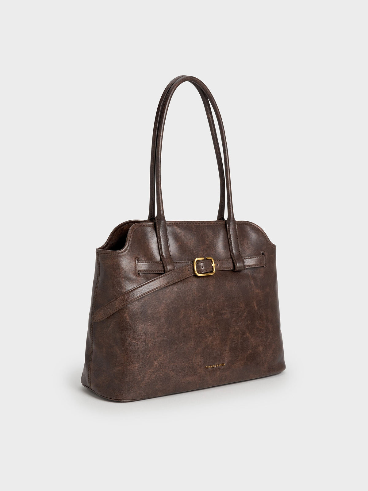 CHARLES & KEITH Great Value / Victoria Belted Tote Bag - Distressed Coffee