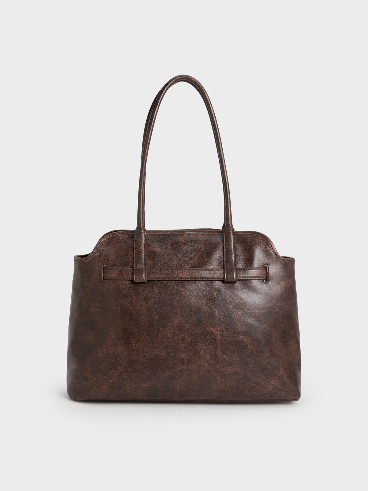 CHARLES & KEITH Great Value / Victoria Belted Tote Bag - Distressed Coffee