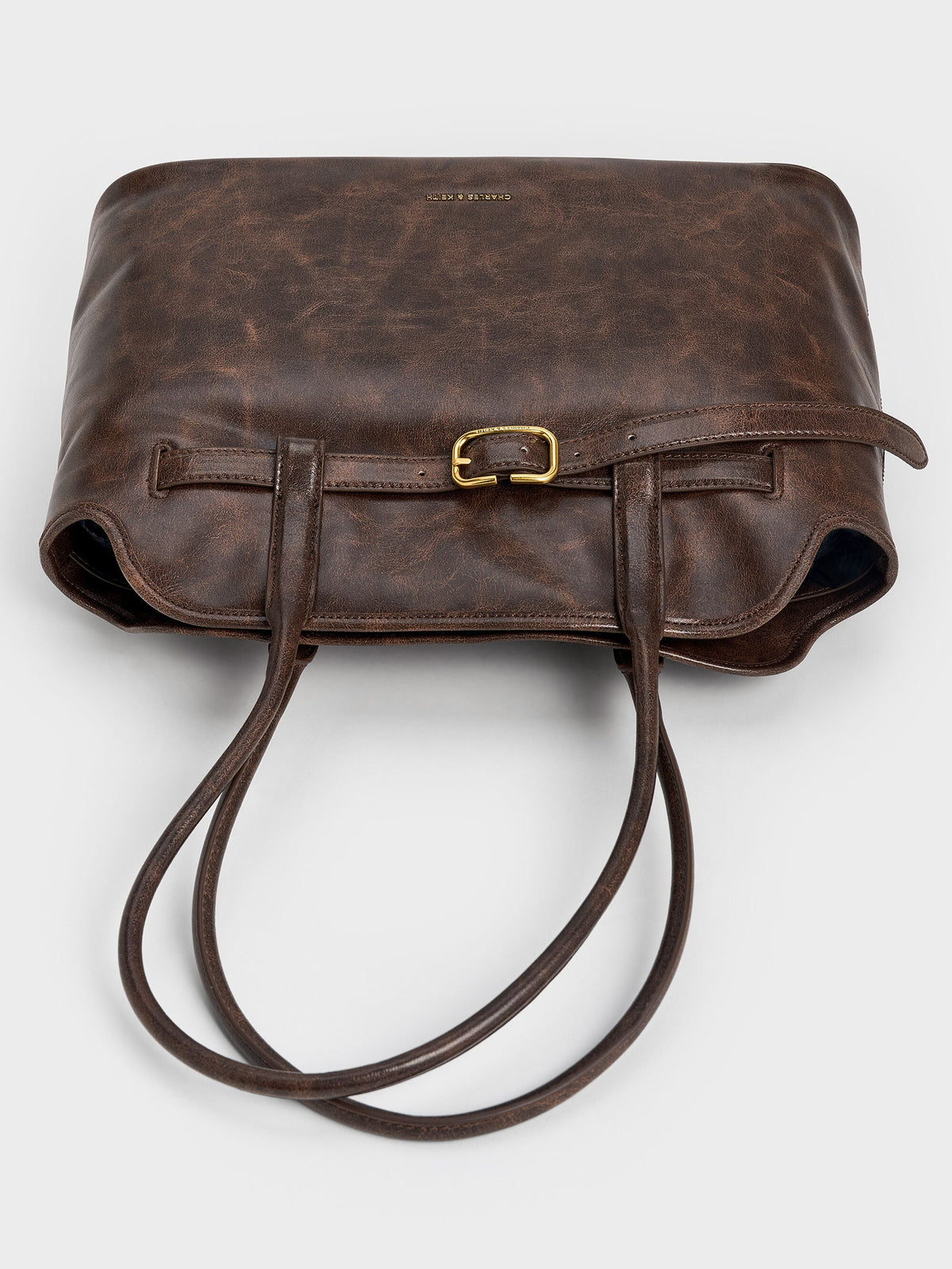 CHARLES & KEITH Great Value / Victoria Belted Tote Bag - Distressed Coffee