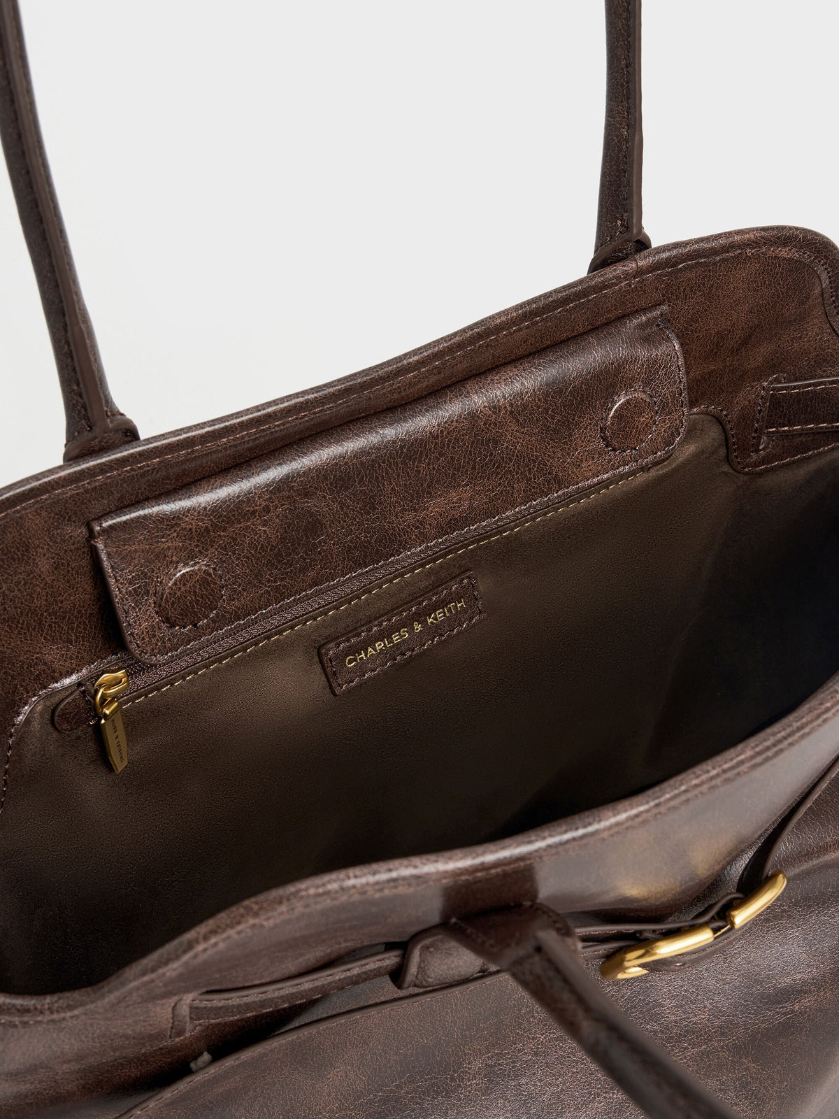 CHARLES & KEITH Great Value / Victoria Belted Tote Bag - Distressed Coffee