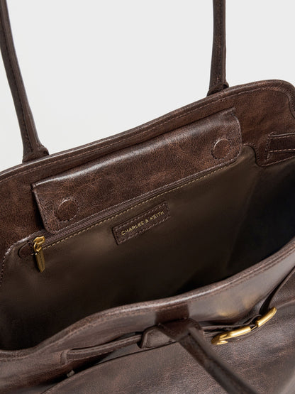 CHARLES & KEITH Great Value / Victoria Belted Tote Bag - Distressed Coffee