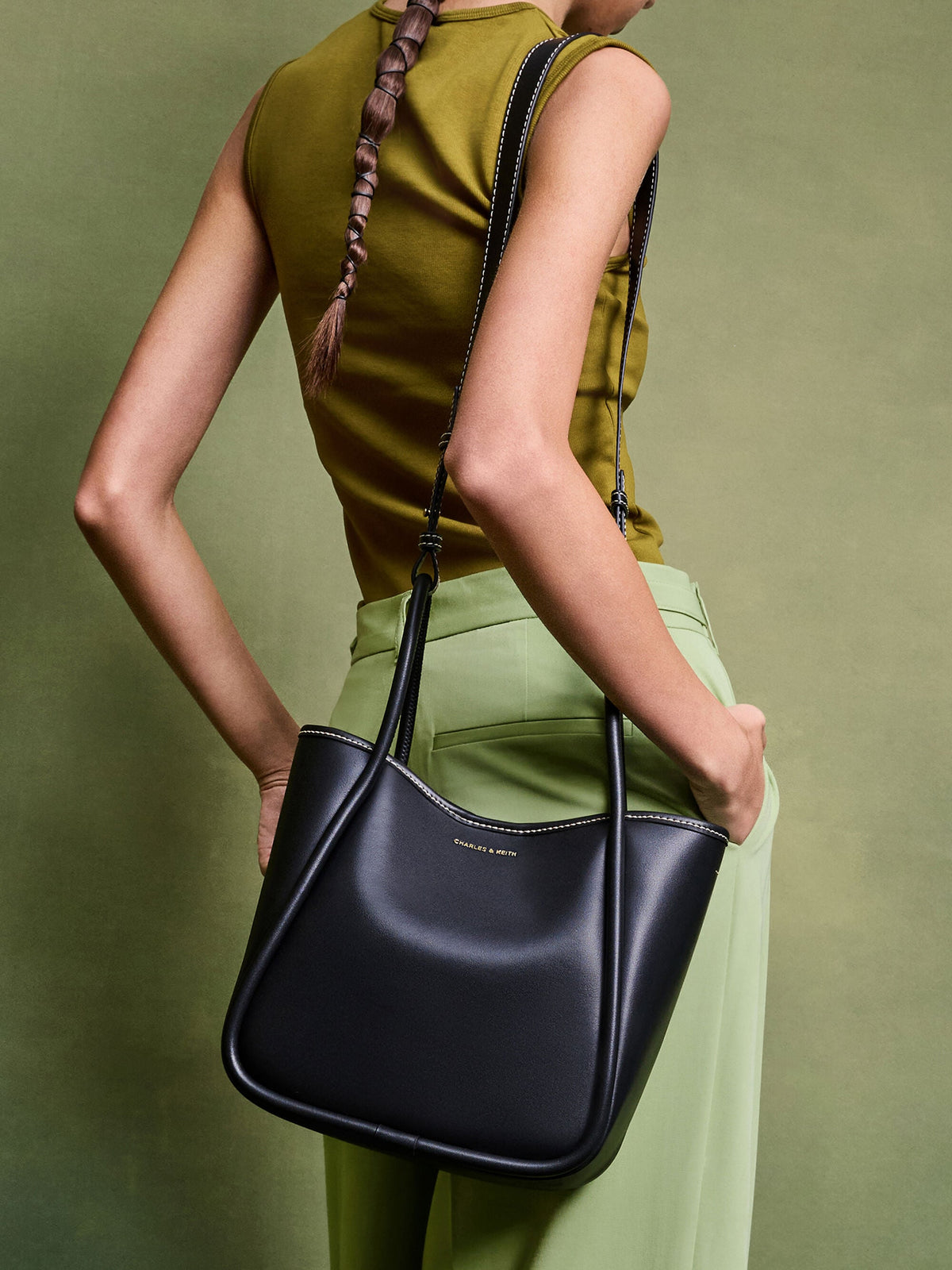 CHARLES & KEITH Best Seller / Mini Lyla Tubular Tote Bag - Black