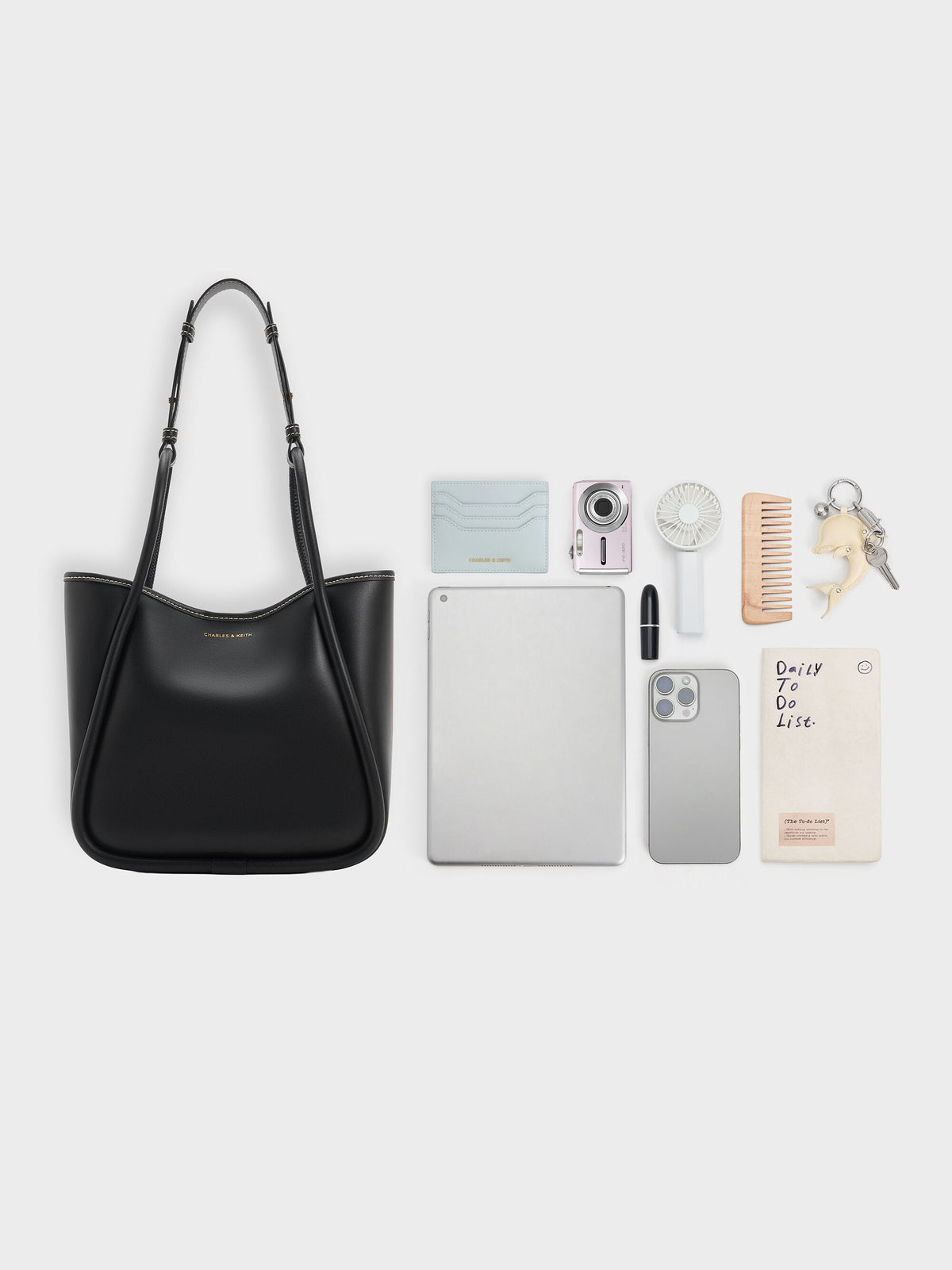 CHARLES & KEITH Best Seller / Mini Lyla Tubular Tote Bag - Black