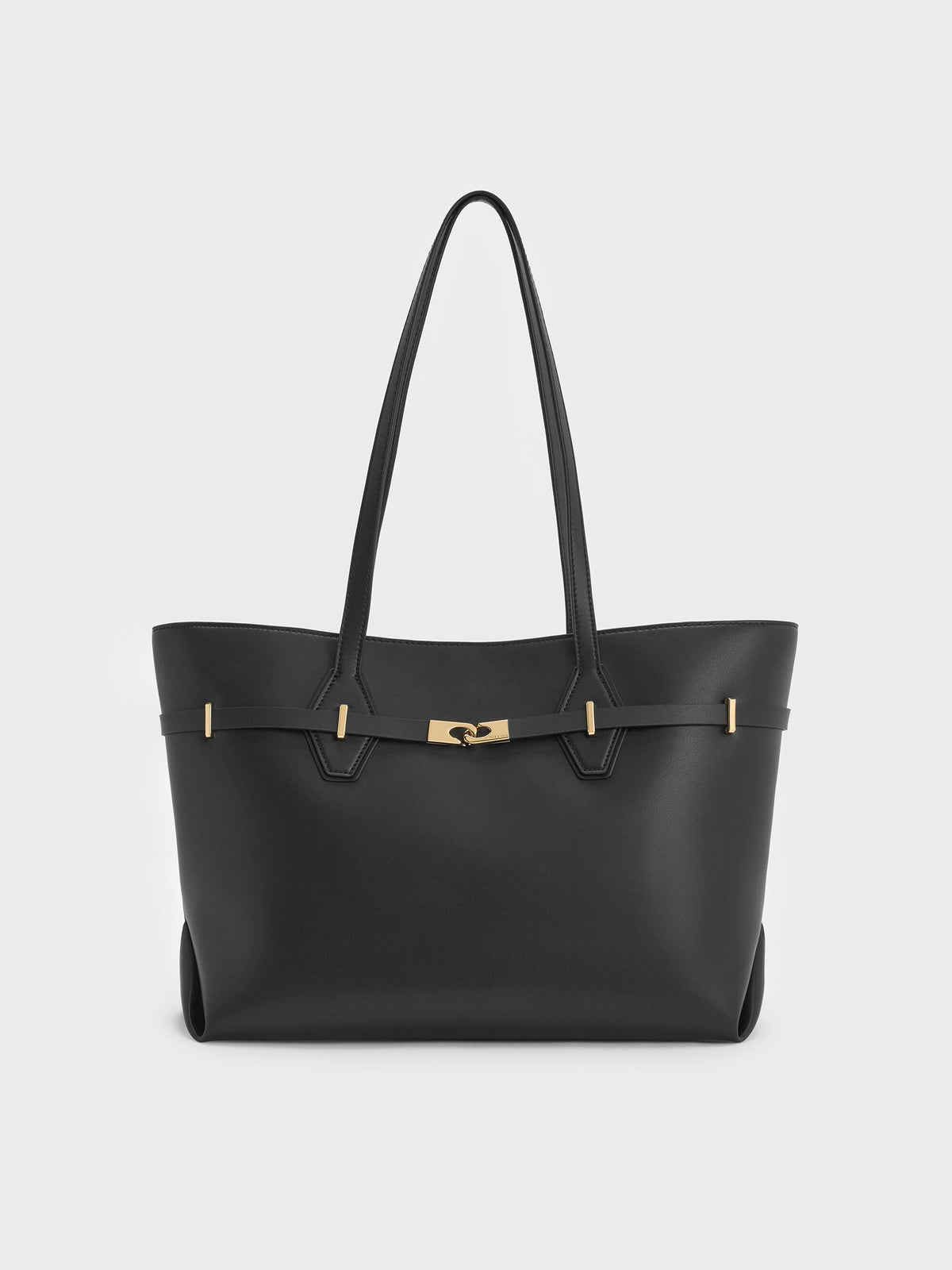 CHARLES & KEITH Discount / Arlet Double-Handle Belted Tote bag - Black