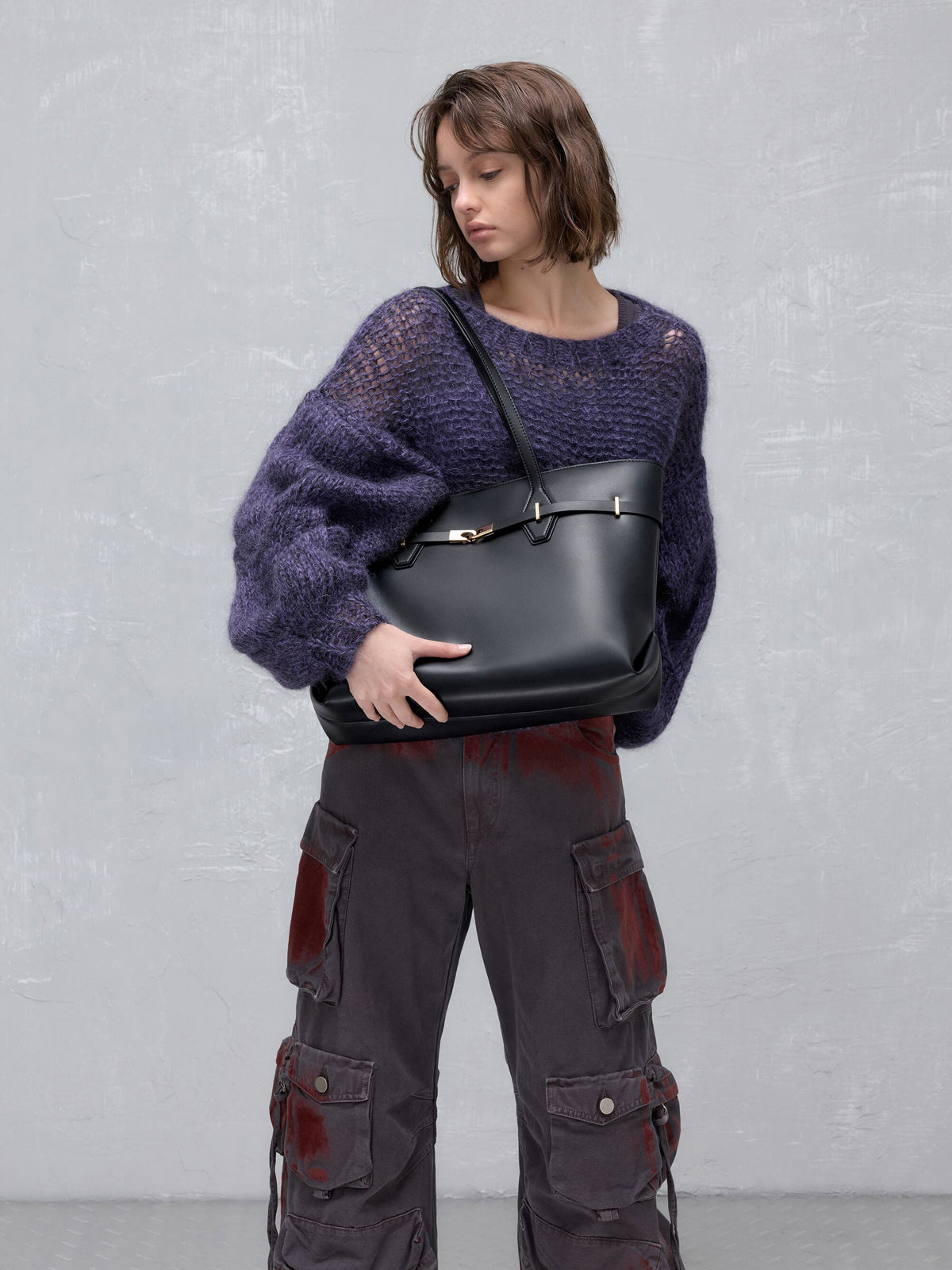 CHARLES & KEITH Discount / Arlet Double-Handle Belted Tote bag - Black