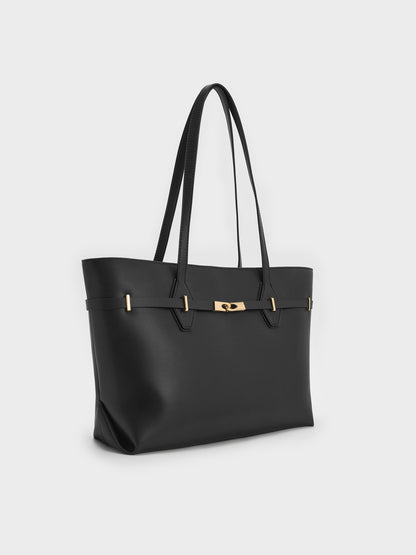 CHARLES & KEITH Discount / Arlet Double-Handle Belted Tote bag - Black