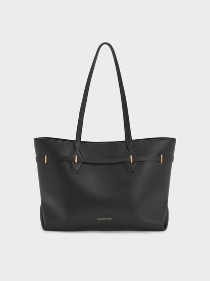 CHARLES & KEITH Discount / Arlet Double-Handle Belted Tote bag - Black