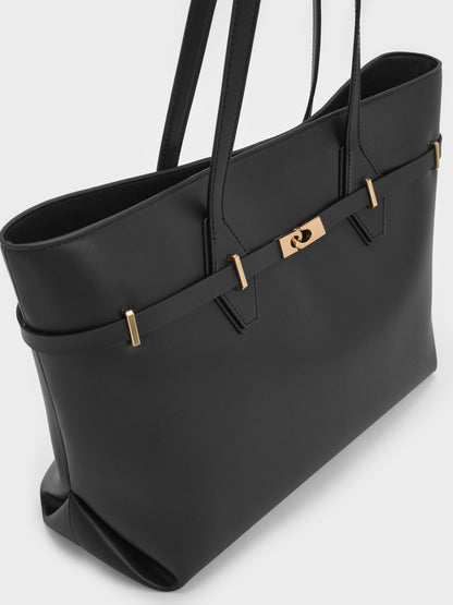 CHARLES & KEITH Discount / Arlet Double-Handle Belted Tote bag - Black